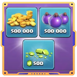 Набор дома строителя 3 [ Золото х500000 + Эликсир х500000 + Кристалы х500 ]