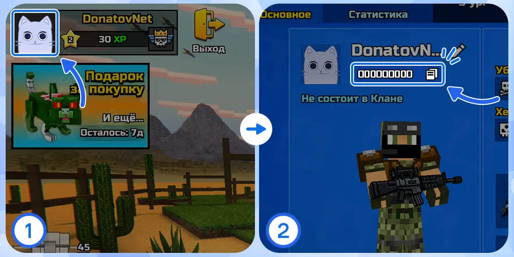 Инструкция по нахождению своего UID в Pixel Gun 3D для покупки алмазов